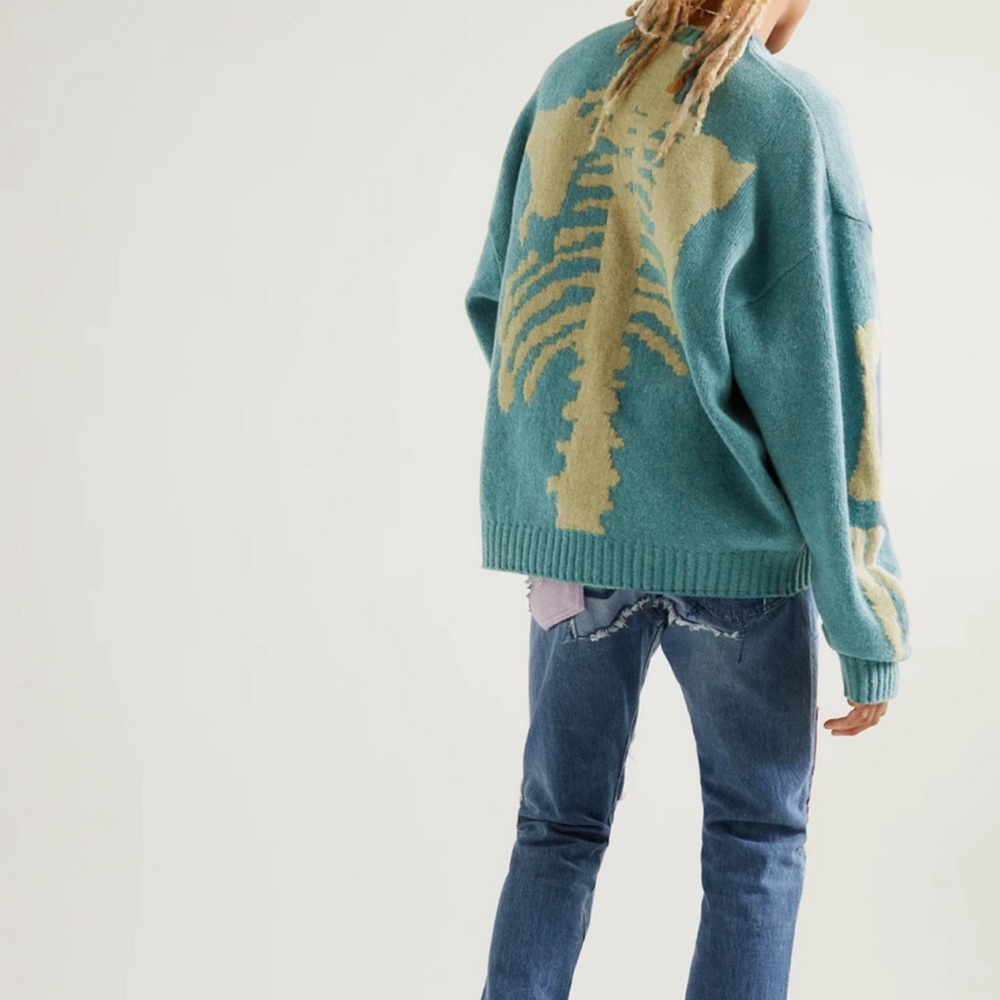KAPITAL
Distressed Jacquard-Knit Wool Cardigan